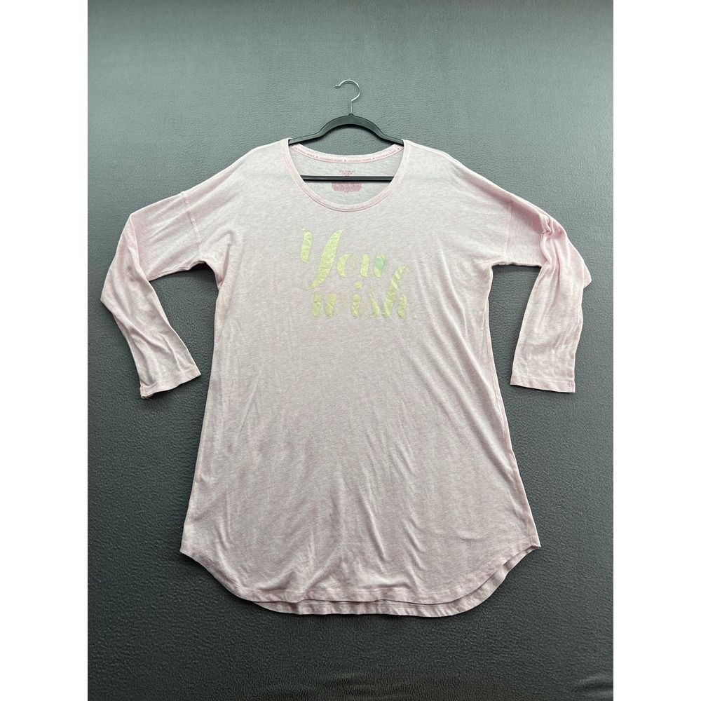Victoria's Secret Sleep Shirt Womens Medium Pink Long Sleeve You Wish Graphic